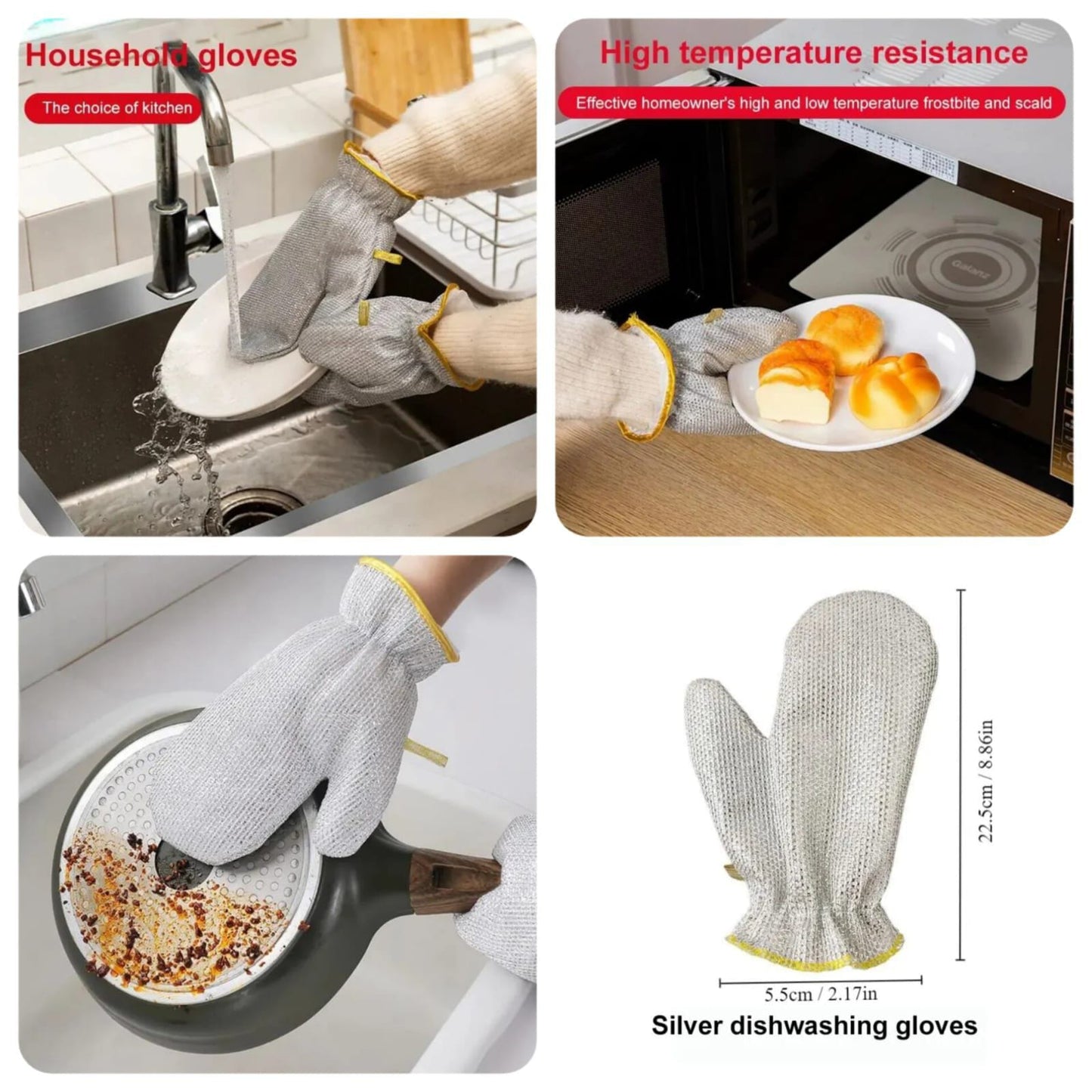 Kitchen Dishe Silver Wire Cleaning Gloves